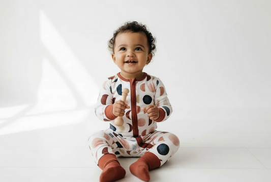 Organic Bamboo Zip Pajamas – Colorful Moon Print Sleepwear for Kids image 0