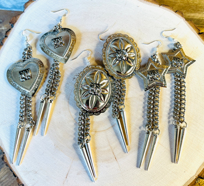 Outlaw Chain Concho Dangle Earrings