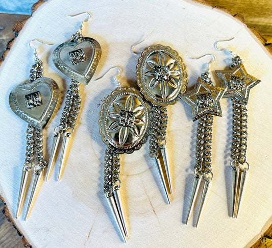 Outlaw Chain Concho Dangle Earrings