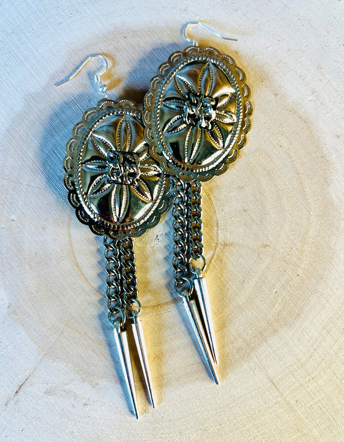 Outlaw Chain Concho Dangle Earrings