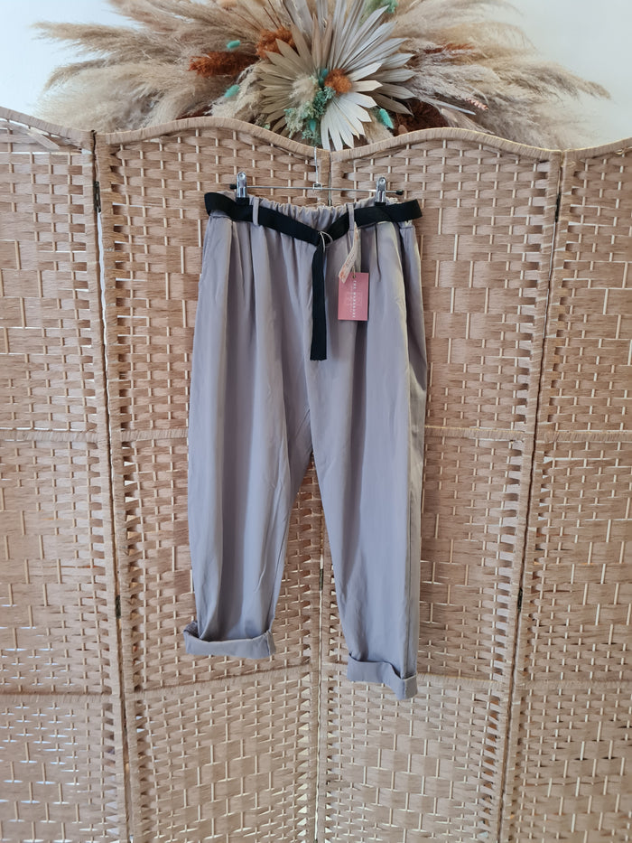 Paper bag stretchy trousers in taupe