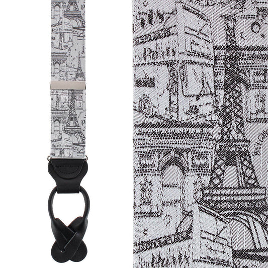 Paris Cityscape Escape Silk Novelty Button End Braces