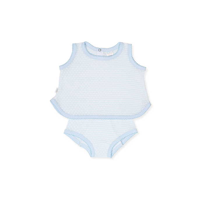 Paty Blue Knit Pinstripe Diaper Set with Pima Trim