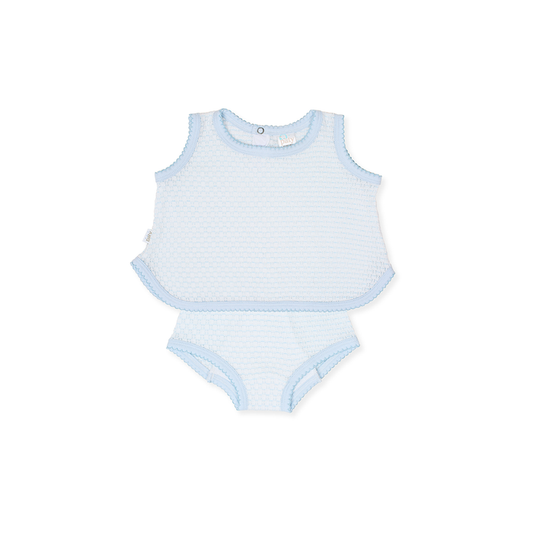 Paty Blue Knit Pinstripe Diaper Set with Pima Trim