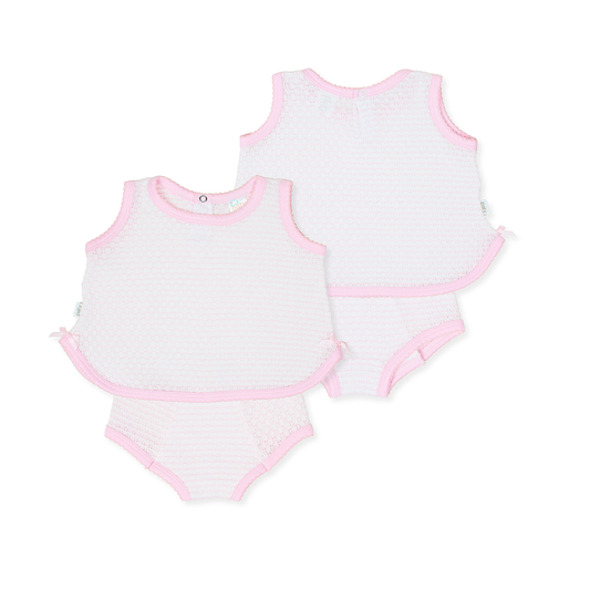 Paty Pink Knit Pinstripe Diaper Set with Pima Trim