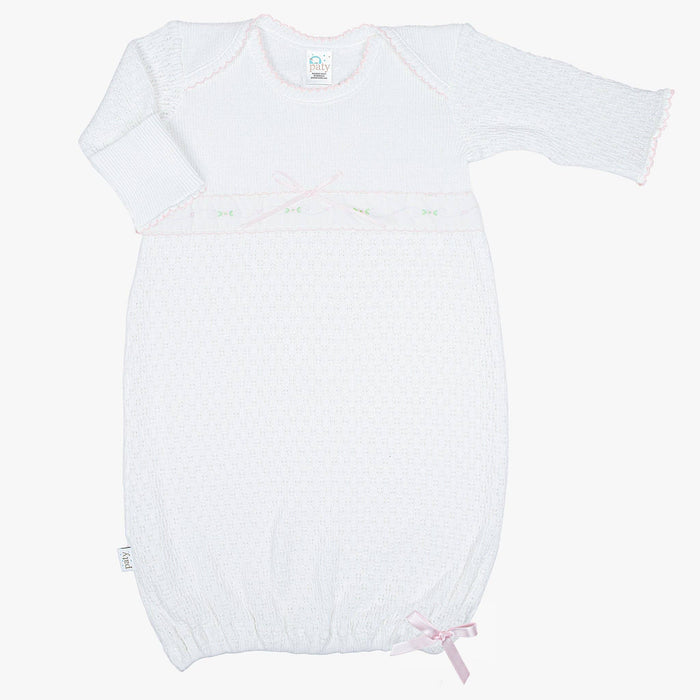 Paty White Knit Gown With Swiss Floral Trim