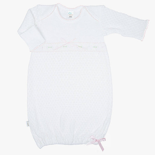 Paty White Knit Gown With Swiss Floral Trim