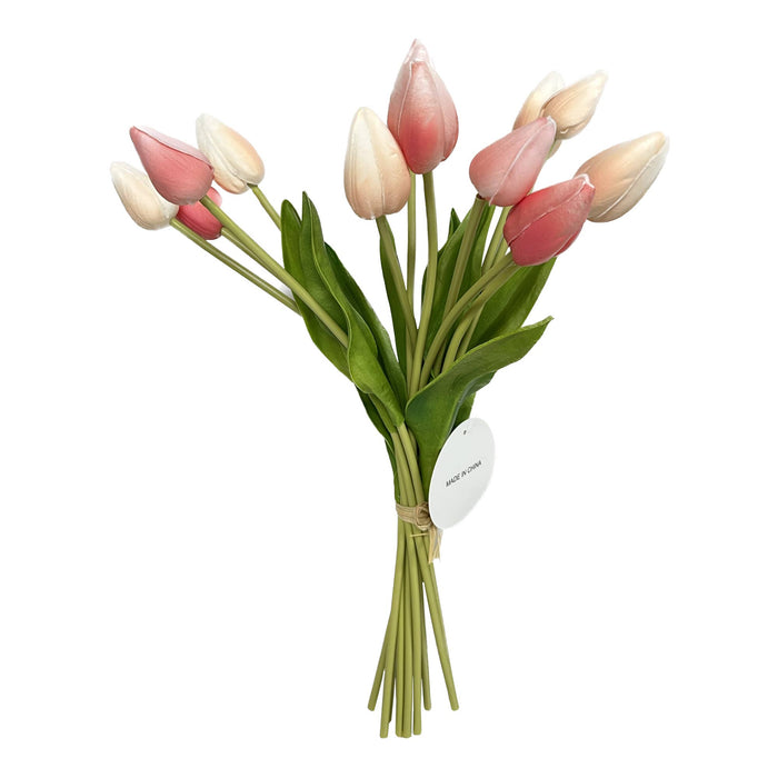 Peach Coral 18" One Dozen-Long Stem Real Touch Tulip Bud Bouquet