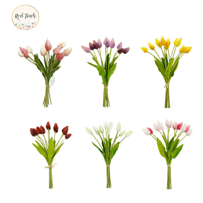 Peach Coral 18" One Dozen-Long Stem Real Touch Tulip Bud Bouquet