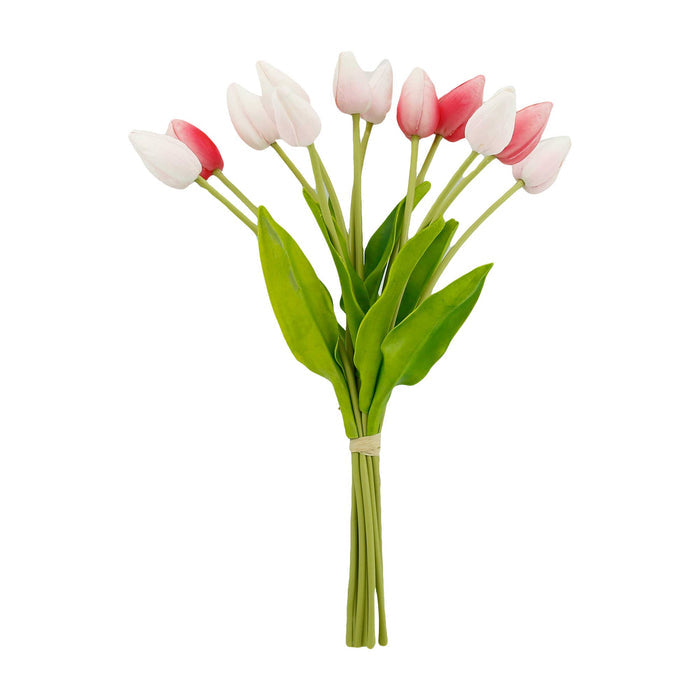 Peach Coral 18" One Dozen-Long Stem Real Touch Tulip Bud Bouquet