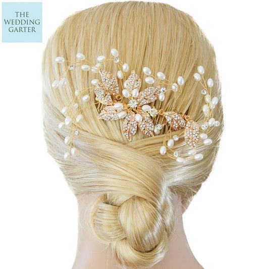 gold wedding hair vine