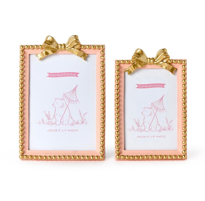 Pink Bow Beaded Photo Frame