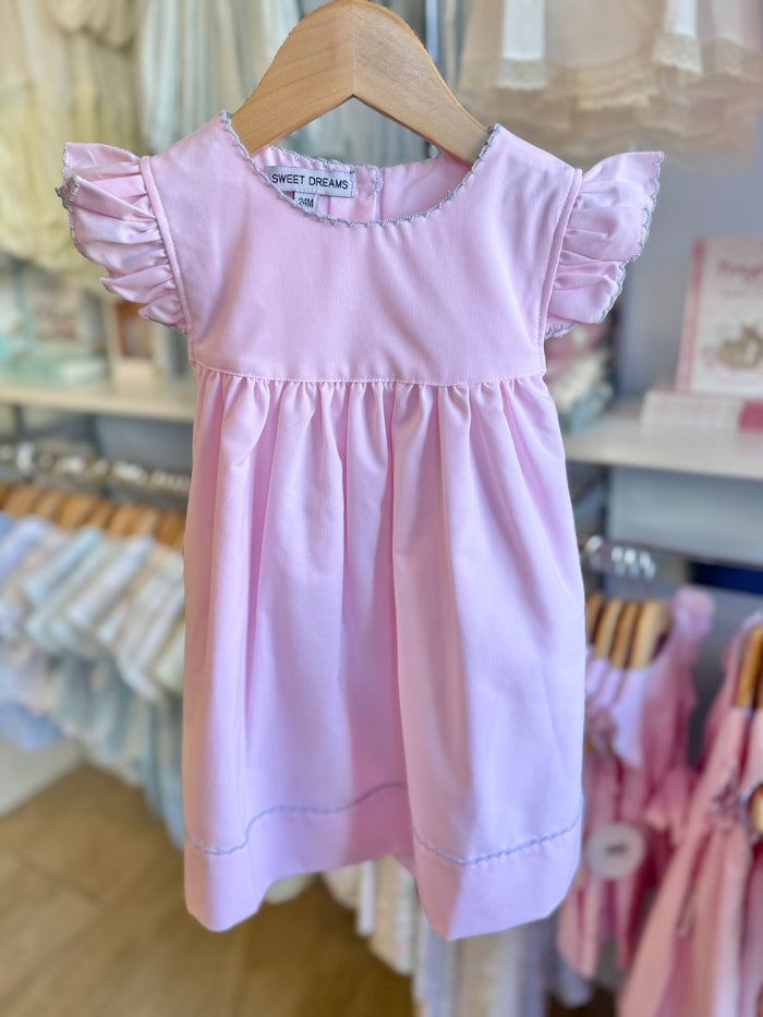 Pink Dress with Blue Picot Trim