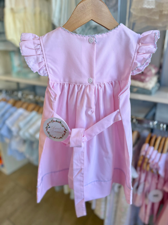 Pink Dress with Blue Picot Trim