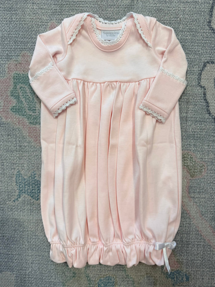 Pink Lap Shoulder Gown with White Trim
