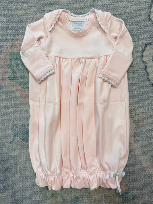 Pink Lap Shoulder Gown with White Trim