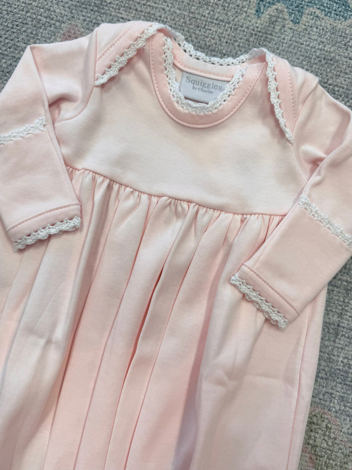 Pink Lap Shoulder Gown with White Trim