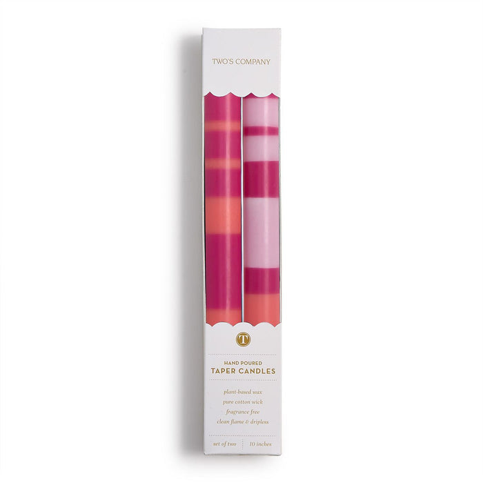 Pink & Orange Stripe 10" Taper Candles (Set of 2)