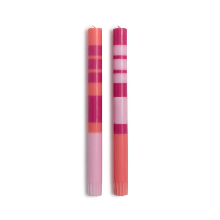 Pink & Orange Stripe 10" Taper Candles (Set of 2)