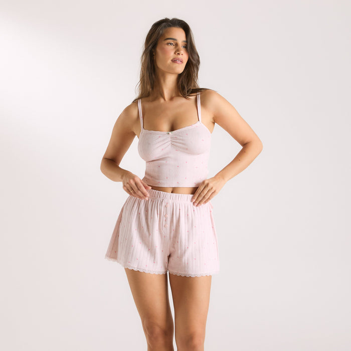 Pointelle Cami Pyjama Top - Pink Floral