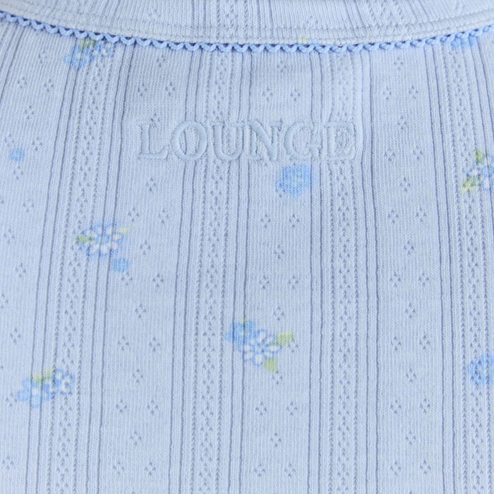Pointelle Fitted Pyjama Top - Blue Floral