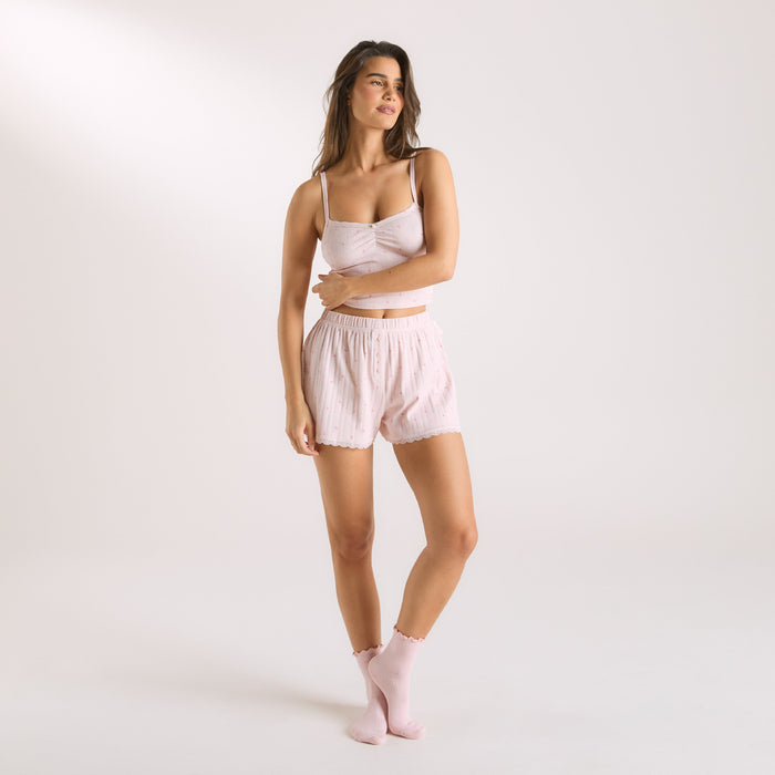 Pointelle Pyjama Shorts - Pink Floral