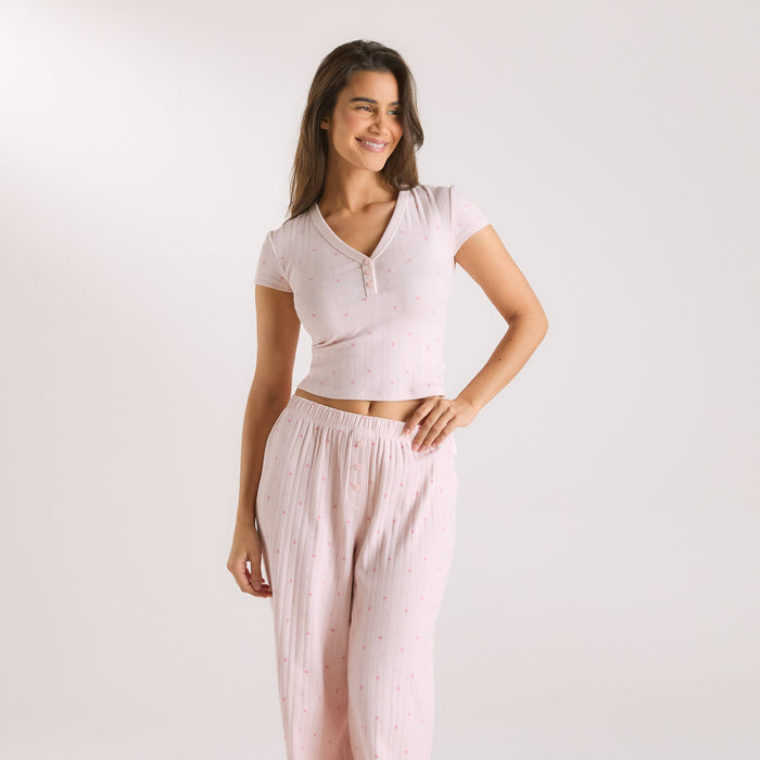 Pointelle Pyjama Top - Pink Floral