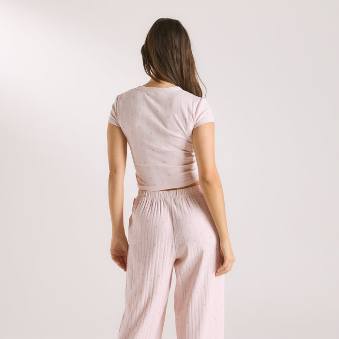 Pointelle Pyjama Top - Pink Floral