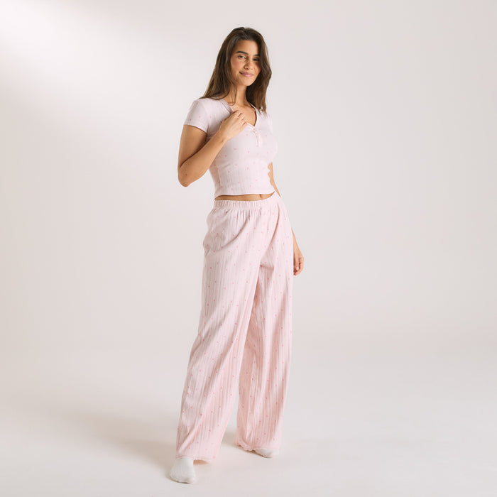 Pointelle Pyjama Top - Pink Floral