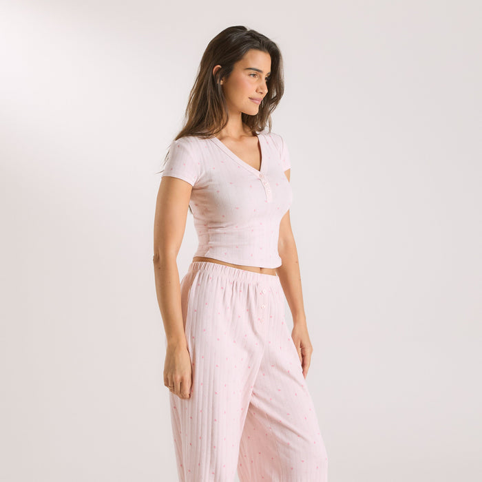 Pointelle Pyjama Top - Pink Floral