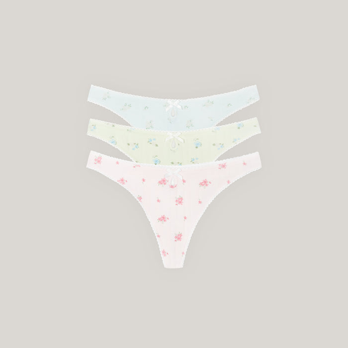 Pointelle Thongs (3-Pack) - Pastel Print
