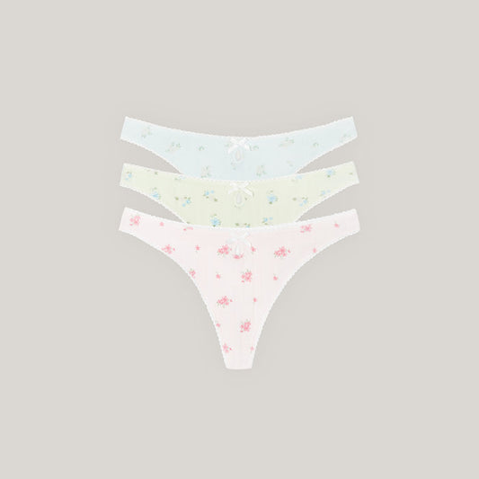 Pointelle Thongs (3-Pack) - Pastel Print