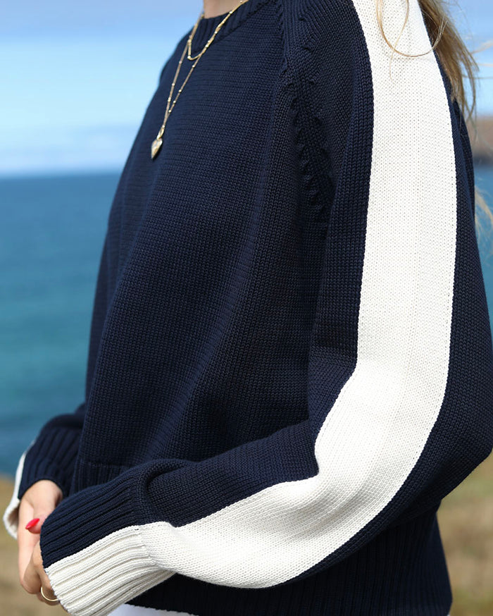 Portofino College Crop | Navy & Cream