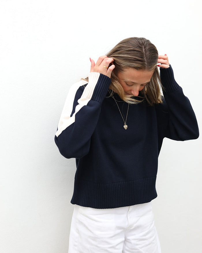 Portofino College Crop | Navy & Cream