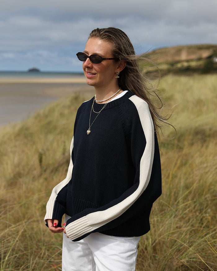 Portofino College Crop | Navy & Cream