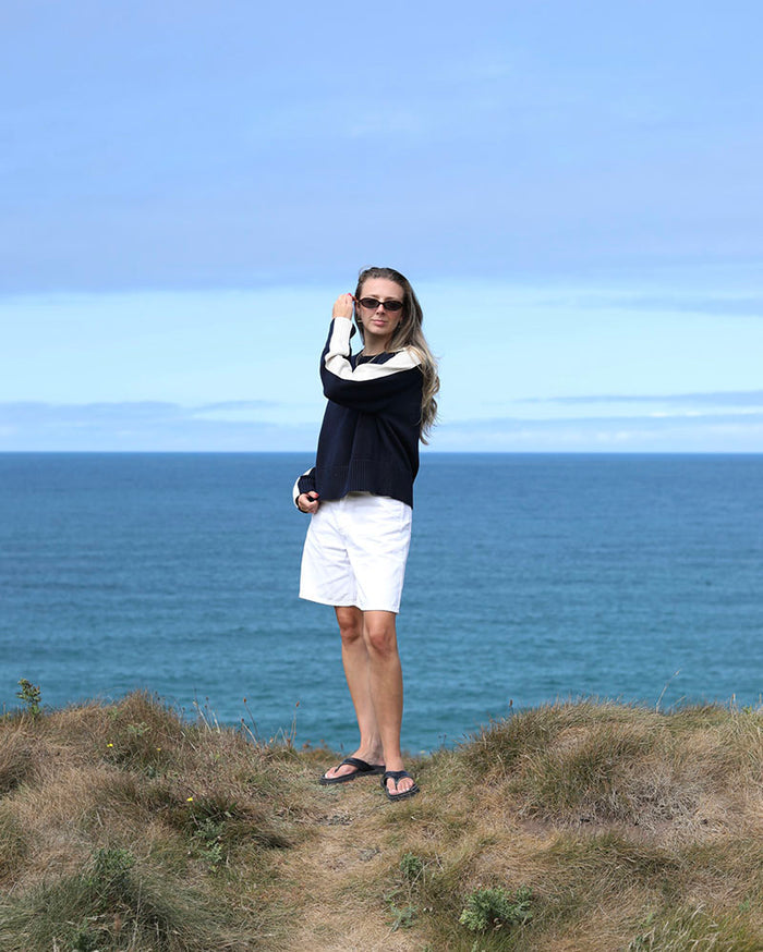Portofino College Crop | Navy & Cream