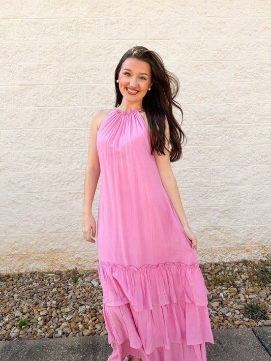 Pretty In Pink Halter Maxi Dress