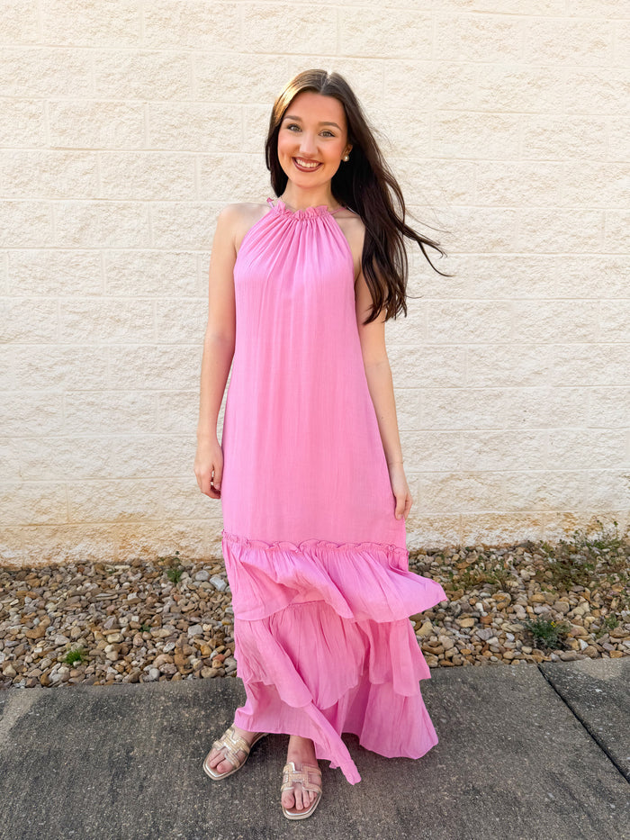 Pretty In Pink Halter Maxi Dress