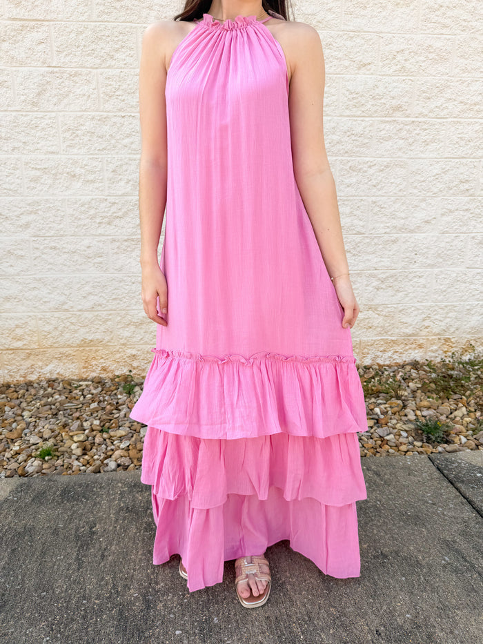 Pretty In Pink Halter Maxi Dress