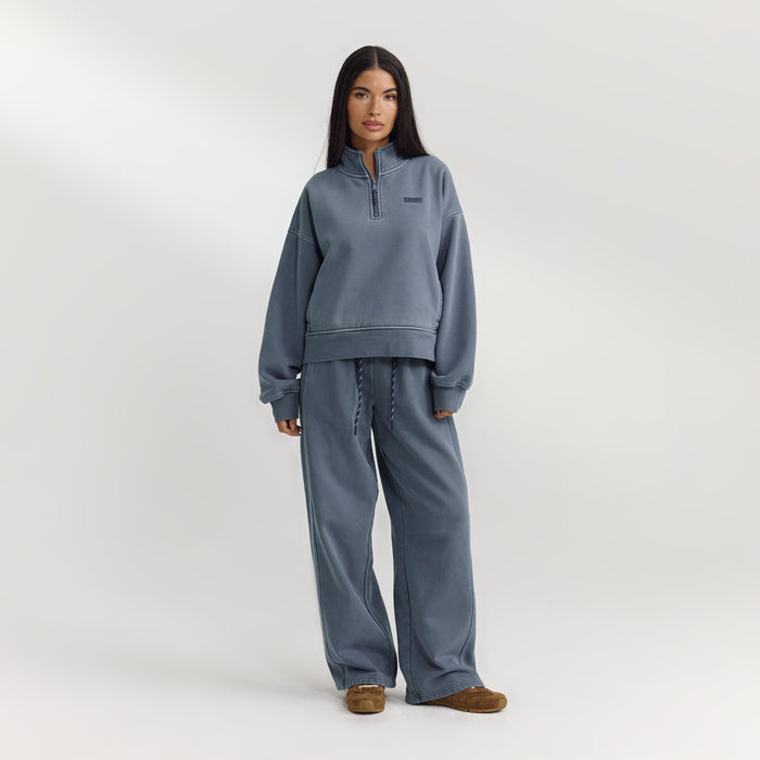 Quarter-Zip Jumper - Washed Blue