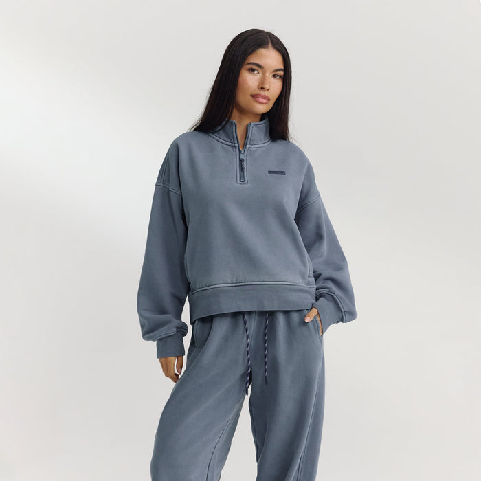 Quarter-Zip Jumper - Washed Blue