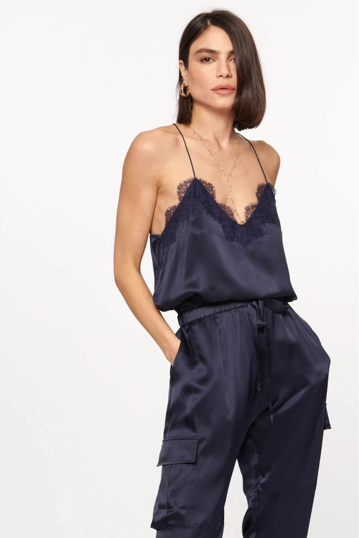 Cami NYC Racer Charmeuse Cami in Navy