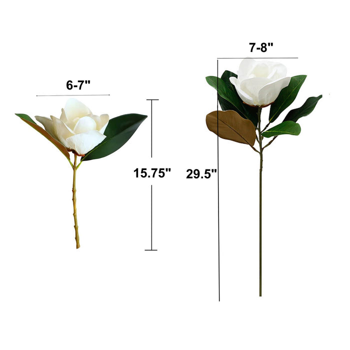 Realistic 6-8"Large bloom Magnolia Flower with Leaves: 29.5" Long