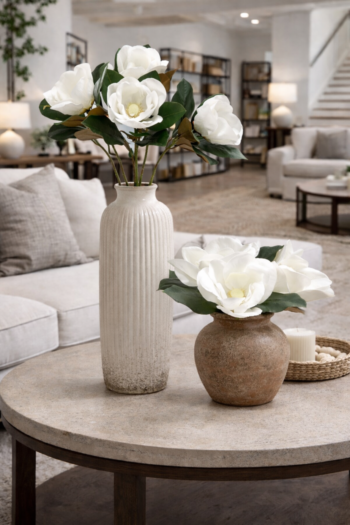 Realistic 6-8"Large bloom Magnolia Flower with Leaves: 29.5" Long