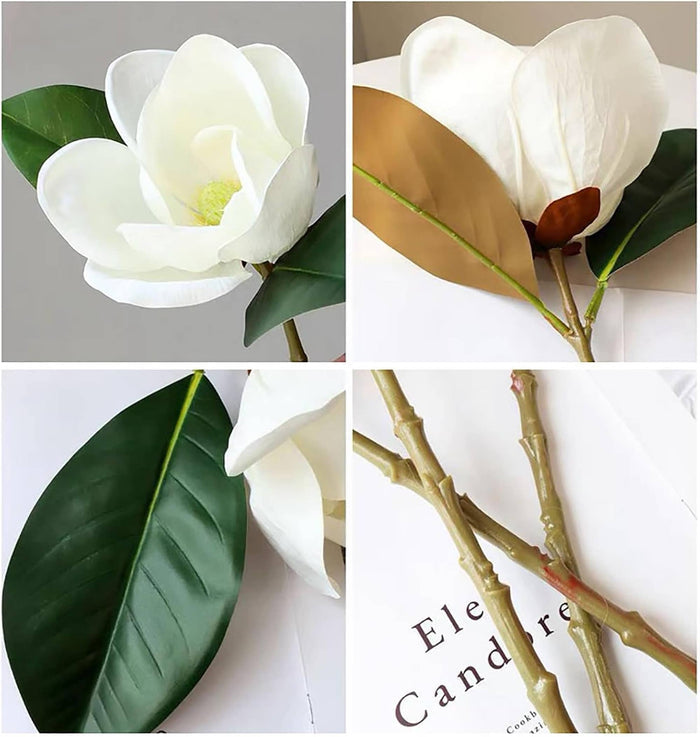 Realistic 6-8"Large bloom Magnolia Flower with Leaves: 29.5" Long