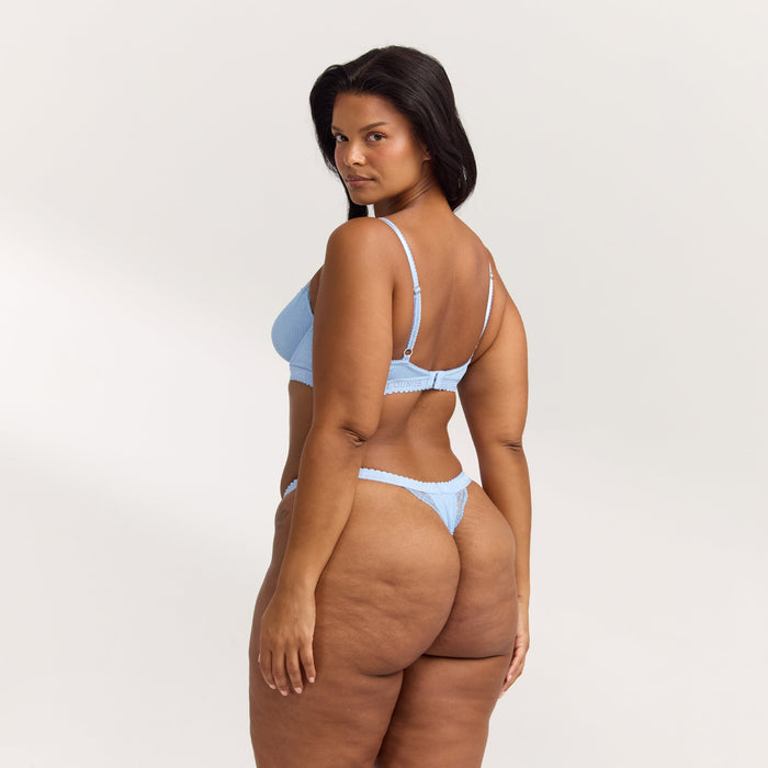 Ribbed Balcony Bra  - Blue