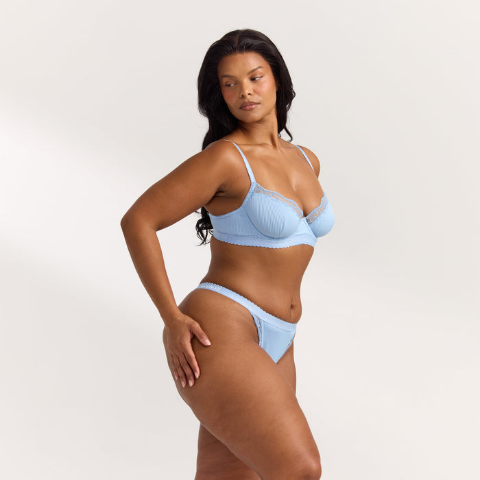 Ribbed Balcony Bra  - Blue
