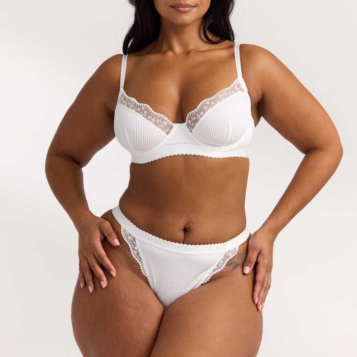 Ribbed Balcony Bra - White