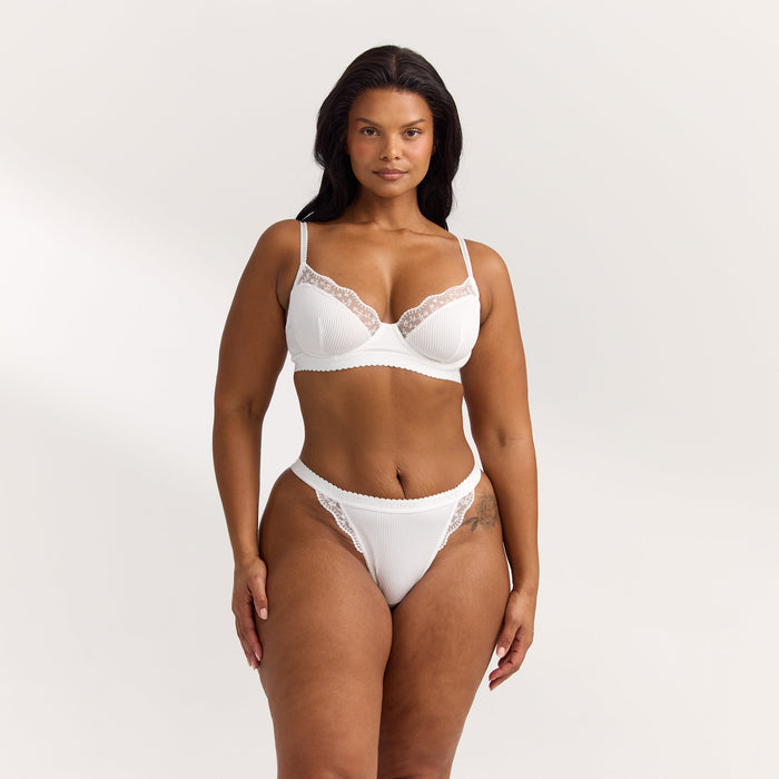 Ribbed Balcony Bra - White