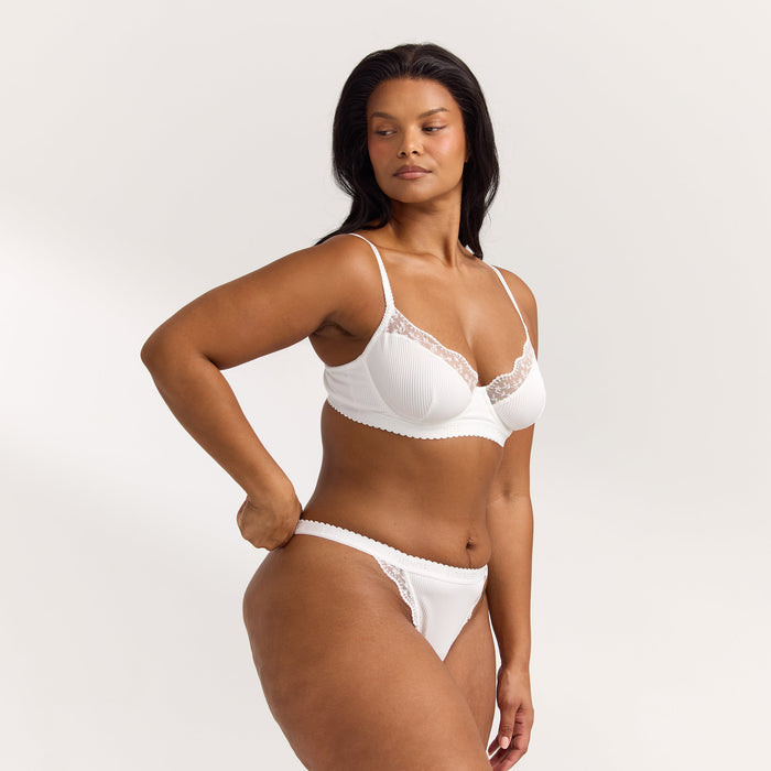 Ribbed Balcony Bra - White